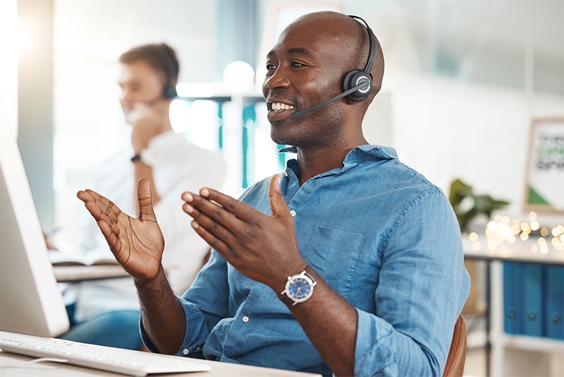 DEME LLC customer service representative providing professional support and solutions to clients during a virtual assistance call.